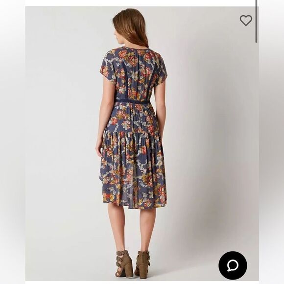 NWT Miss Me Dress Lace Floral Lined High Low Button Front Short Sleeve M - Picture 2 of 14